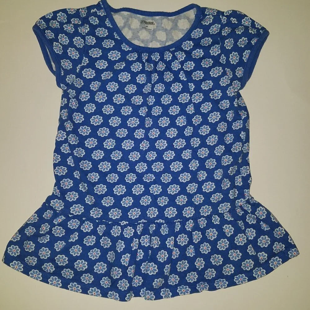 Gymboree Blue Floral Daisy Shirt Girls Medium Short-Sleeves 100% Cotton